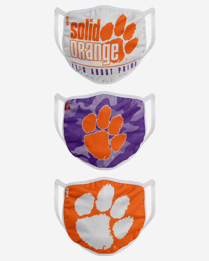 Clemson Tigers Super Fan 3 Pack Face Cover FOCO - FOCO.com