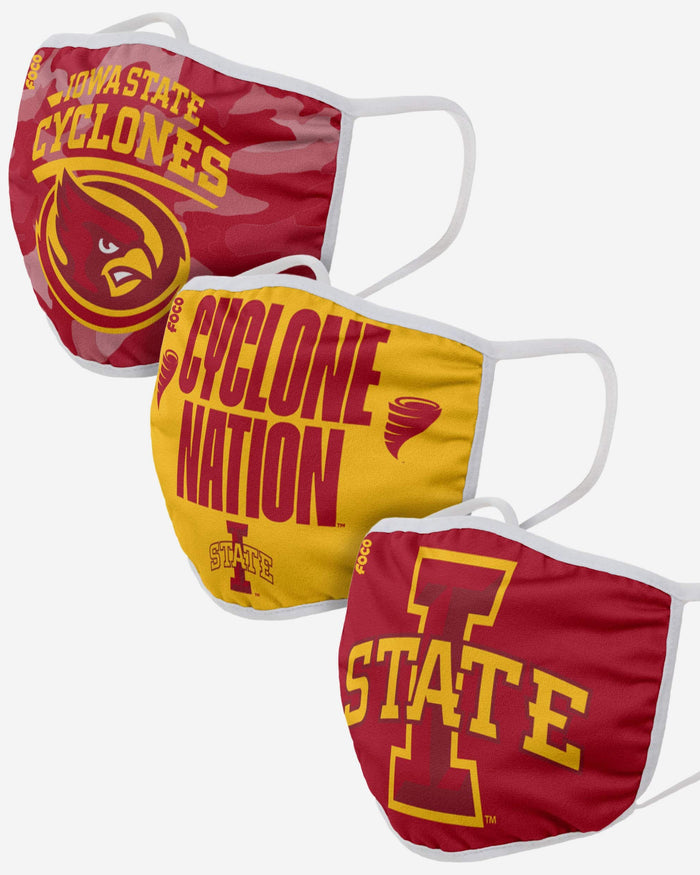 Iowa State Cyclones Super Fan 3 Pack Face Cover FOCO - FOCO.com