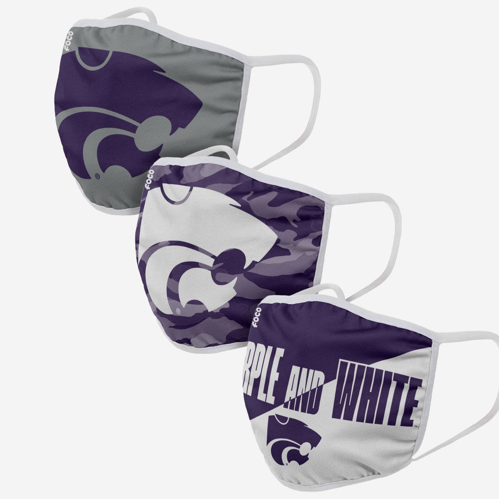 Kansas State Wildcats Super Fan 3 Pack Face Cover FOCO - FOCO.com