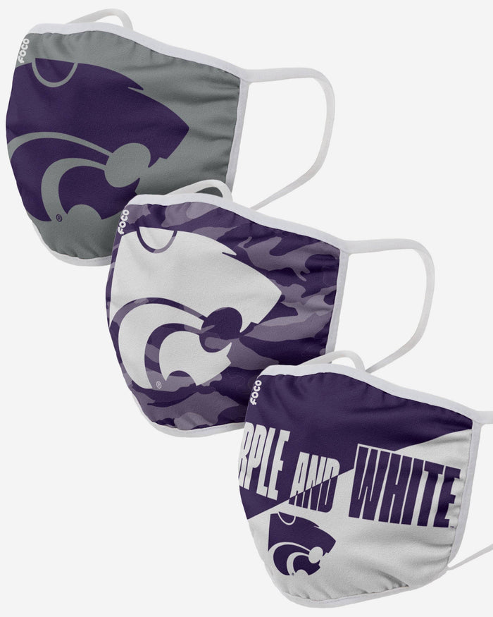 Kansas State Wildcats Super Fan 3 Pack Face Cover FOCO - FOCO.com