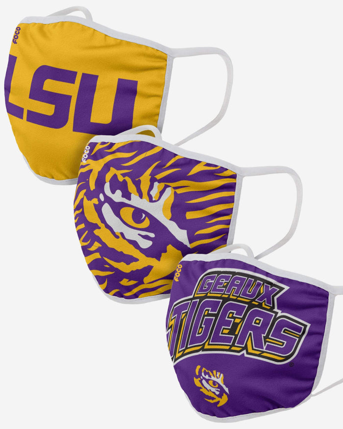 LSU Tigers Super Fan 3 Pack Face Cover FOCO - FOCO.com