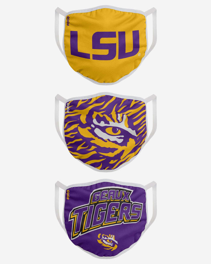 LSU Tigers Super Fan 3 Pack Face Cover FOCO - FOCO.com