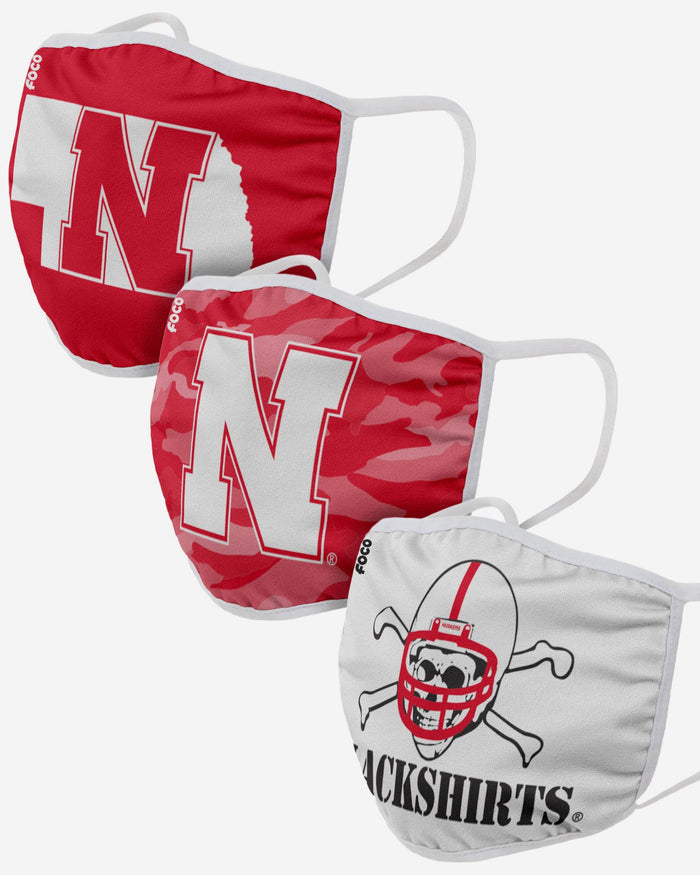 Nebraska Cornhuskers Super Fan 3 Pack Face Cover FOCO - FOCO.com