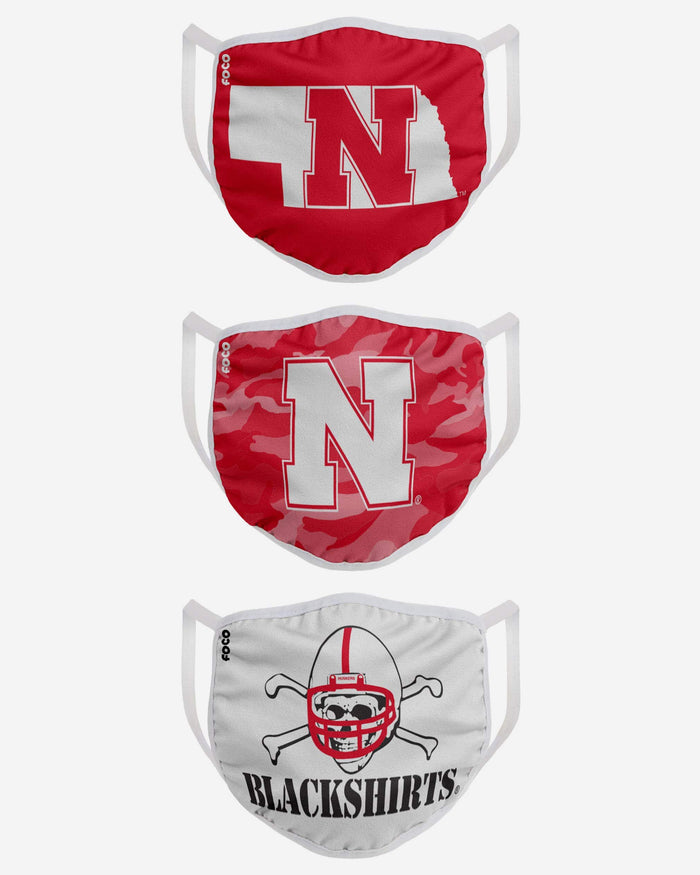 Nebraska Cornhuskers Super Fan 3 Pack Face Cover FOCO - FOCO.com