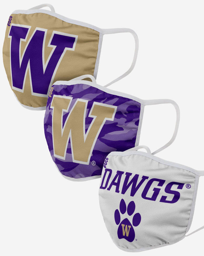 Washington Huskies Super Fan 3 Pack Face Cover FOCO - FOCO.com