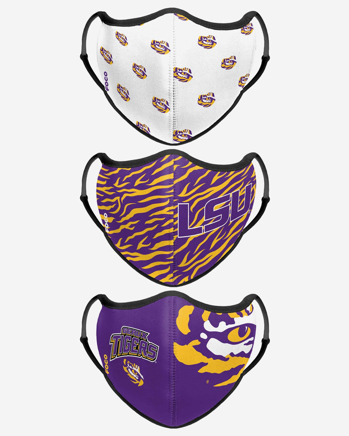 LSU Tigers Thematic Sport 3 Pack Face Cover FOCO - FOCO.com