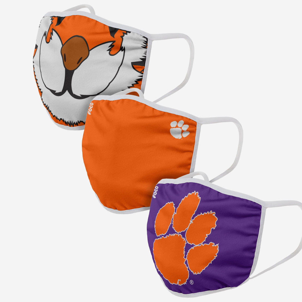 Clemson Tigers The Tiger Mascot 3 Pack Face Cover FOCO - FOCO.com