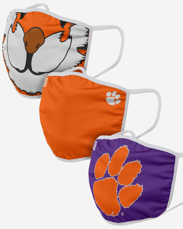 Clemson Tigers The Tiger Mascot 3 Pack Face Cover FOCO - FOCO.com