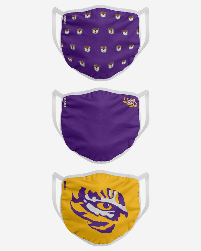 LSU Tigers Mike The Tiger Mascot 3 Pack Face Cover FOCO - FOCO.com