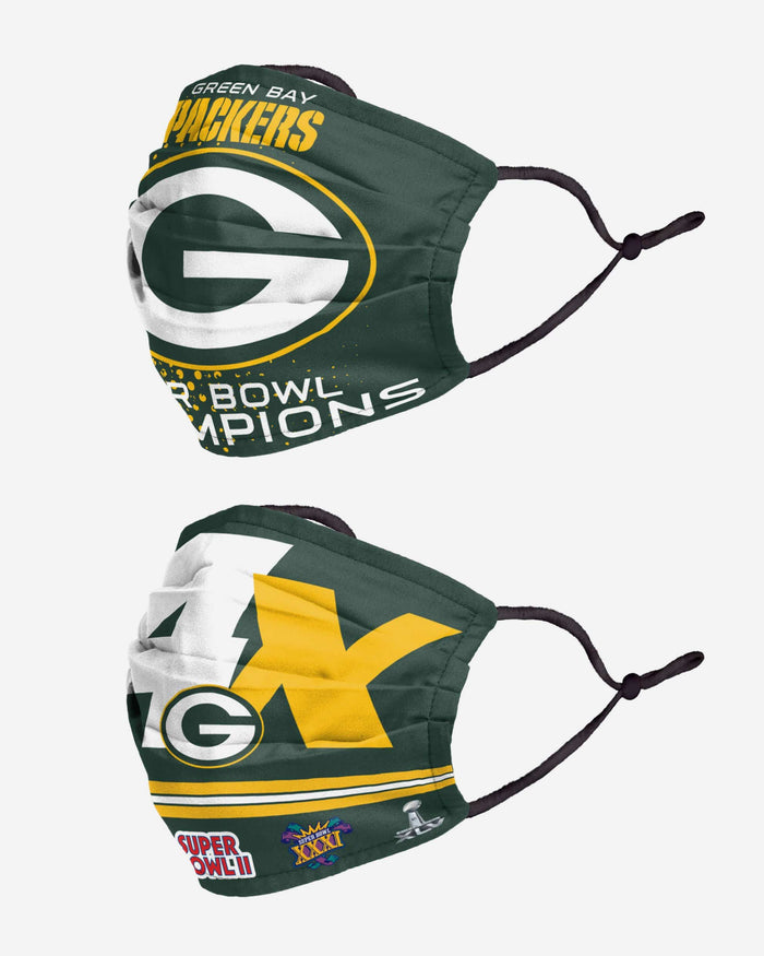 Green Bay Packers Thematic Champions Adjustable 2 Pack Face Cover FOCO - FOCO.com