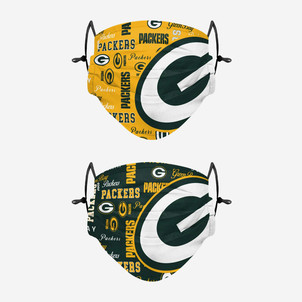 Green Bay Packers Logo Rush Adjustable 2 Pack Face Cover FOCO