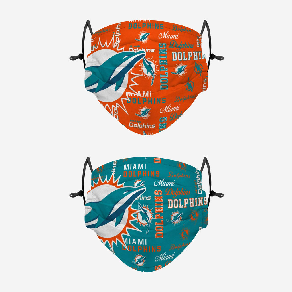 Miami Dolphins Logo Rush Adjustable 2 Pack Face Cover FOCO - FOCO.com