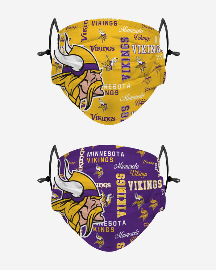 Minnesota Vikings Logo Rush Adjustable 2 Pack Face Cover FOCO - FOCO.com