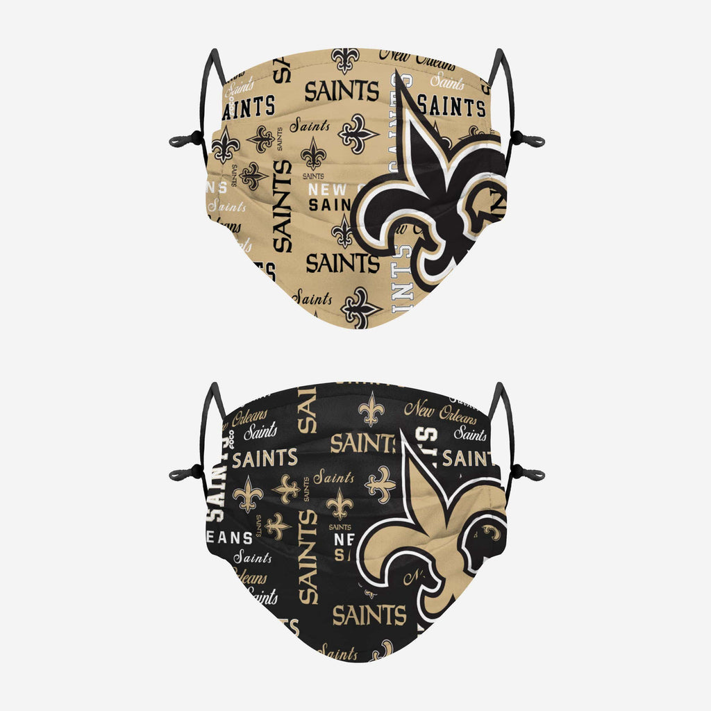New Orleans Saints Logo Rush Adjustable 2 Pack Face Cover FOCO - FOCO.com