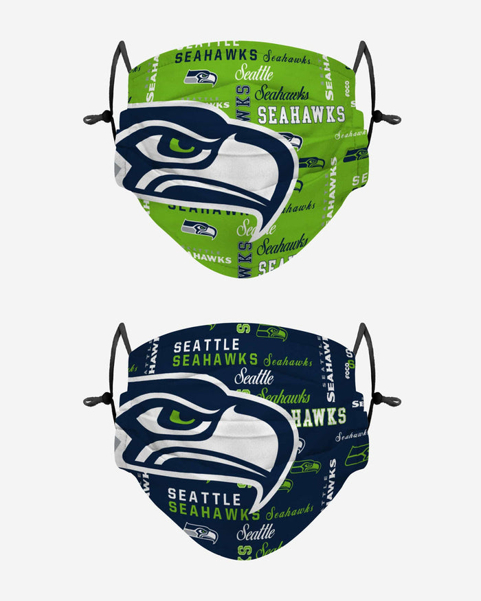 Seattle Seahawks Logo Rush Adjustable 2 Pack Face Cover FOCO - FOCO.com