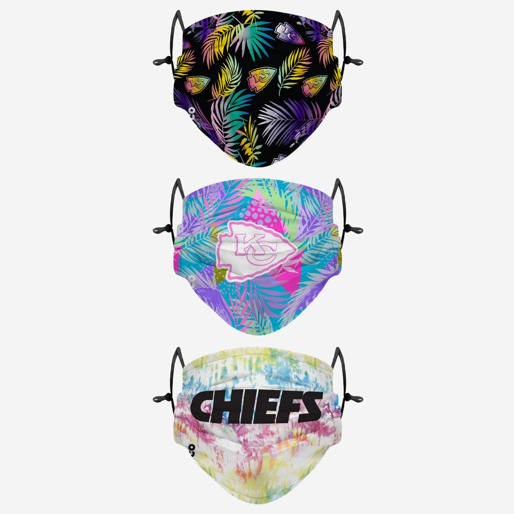 Kansas City Chiefs Neon Floral 3 Pack Face Cover FOCO - FOCO.com