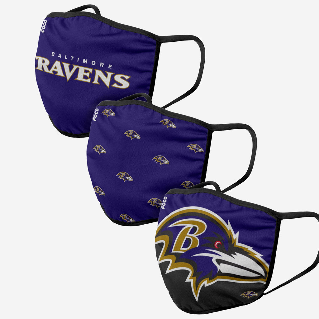 Baltimore Ravens 3 Pack Face Cover FOCO Adult - FOCO.com