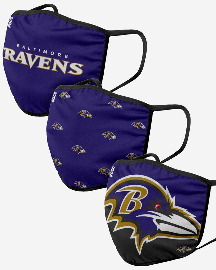 Baltimore Ravens 3 Pack Face Cover FOCO Adult - FOCO.com