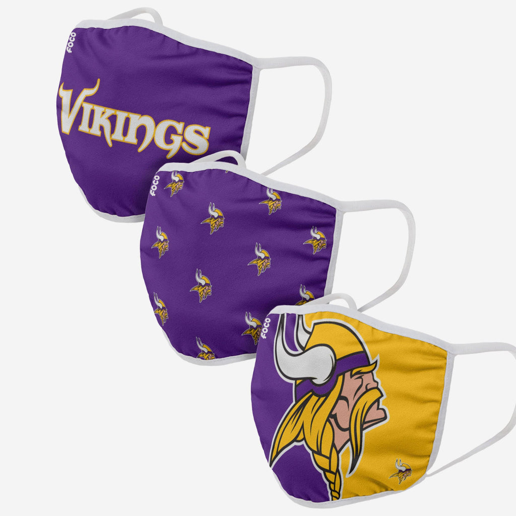 Minnesota Vikings 3 Pack Face Cover FOCO Adult - FOCO.com