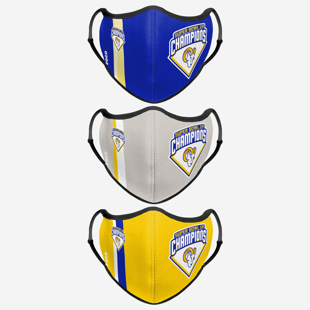 Los Angeles Rams Super Bowl LVI Champions Sport 3 Pack Face Cover FOCO - FOCO.com