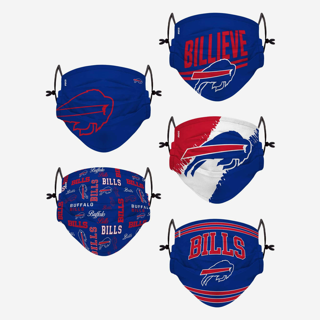 Buffalo Bills Youth Rising Stars Adjustable 5 Pack Face Cover FOCO - FOCO.com