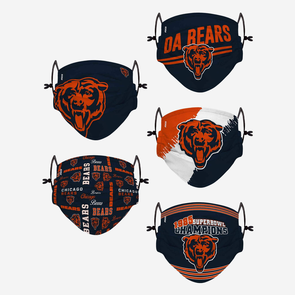 Chicago Bears Youth Rising Stars Adjustable 5 Pack Face Cover FOCO - FOCO.com