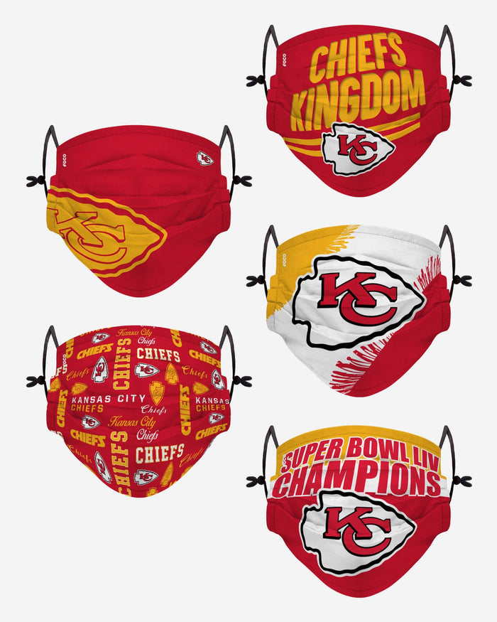 Kansas City Chiefs Youth Rising Stars Adjustable 5 Pack Face Cover FOCO - FOCO.com