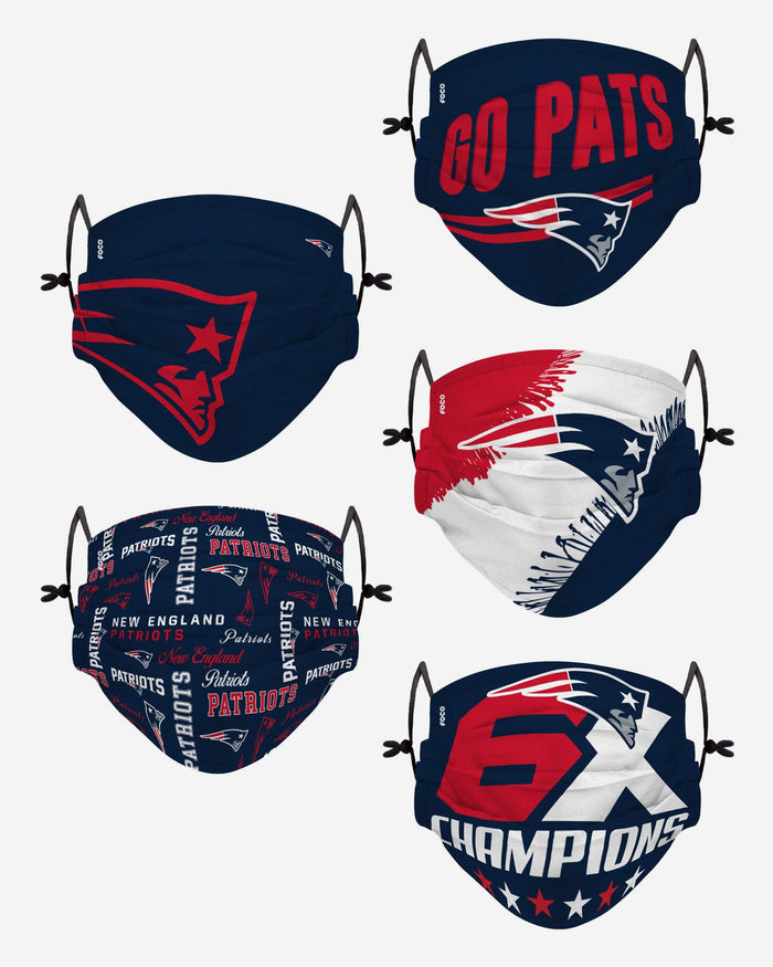 New England Patriots Youth Rising Stars Adjustable 5 Pack Face Cover FOCO - FOCO.com