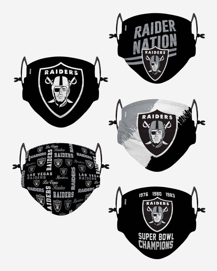 Las Vegas Raiders Youth Rising Stars Adjustable 5 Pack Face Cover FOCO - FOCO.com