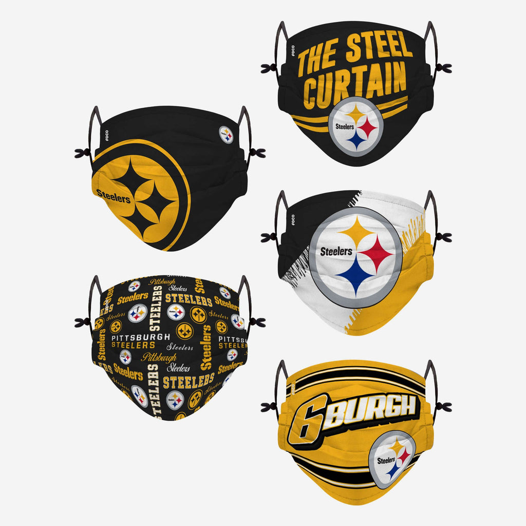 Pittsburgh Steelers Youth Rising Stars Adjustable 5 Pack Face Cover FOCO - FOCO.com