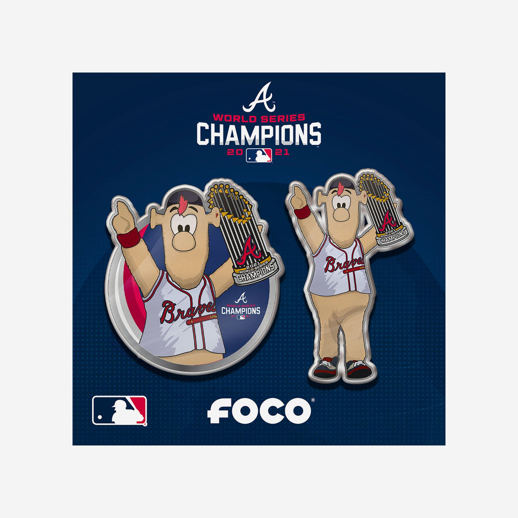 Atlanta Braves 2021 World Series Champions Mascot & Logo 2 Pack Pin Set FOCO - FOCO.com