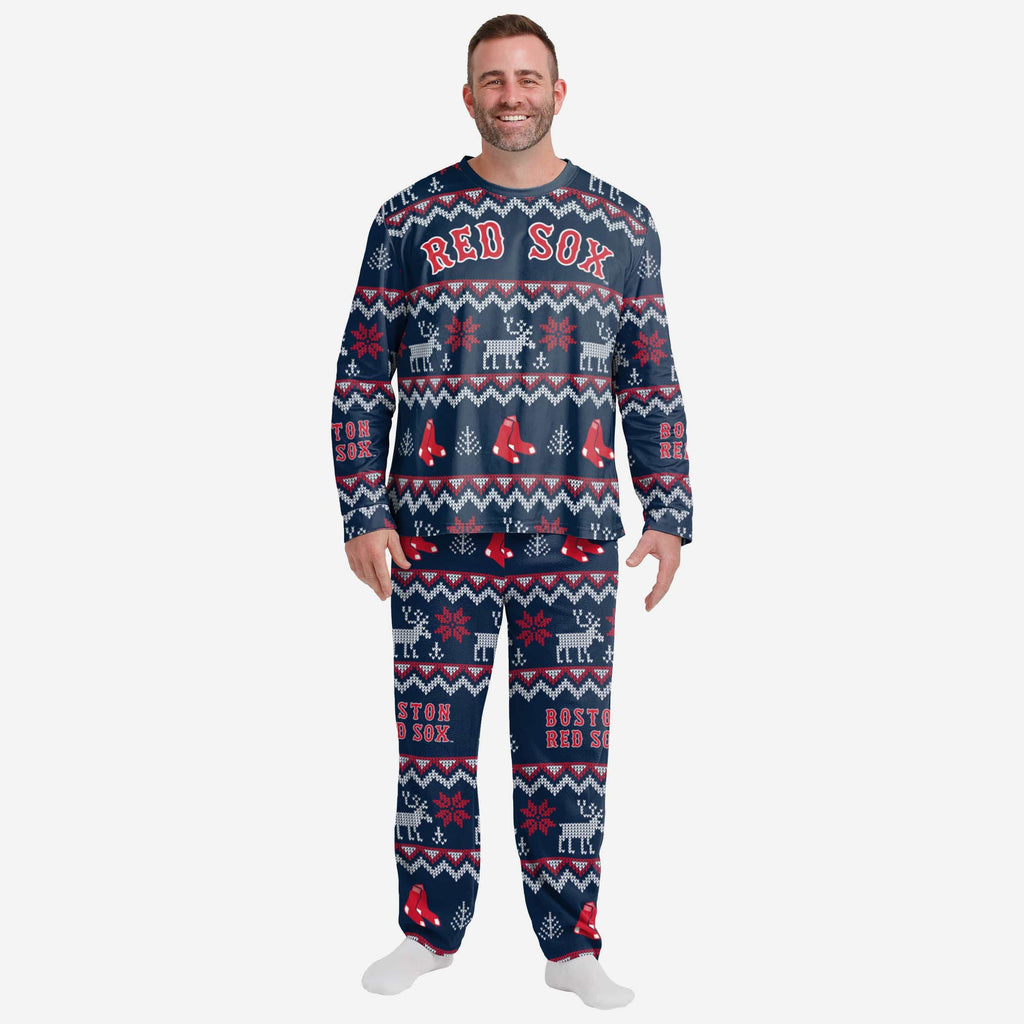 Boston Red Sox Mens Ugly Pattern Family Holiday Pajamas FOCO S - FOCO.com