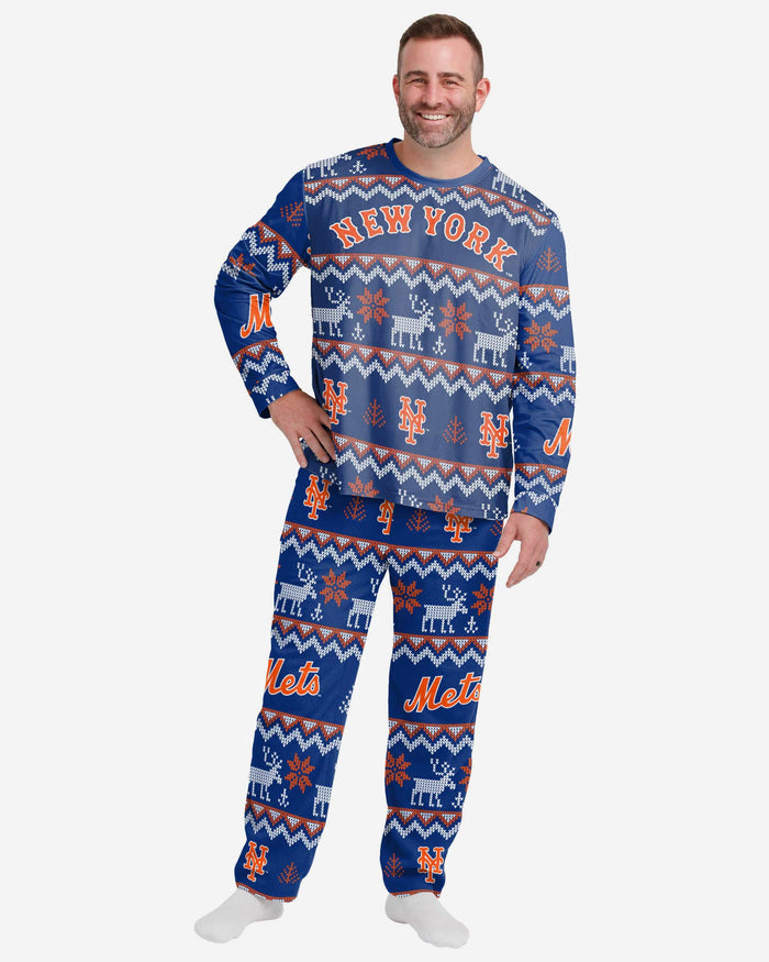 New York Mets Mens Ugly Pattern Family Holiday Pajamas FOCO S - FOCO.com