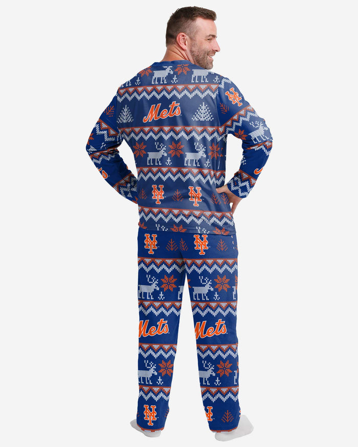 New York Mets Mens Ugly Pattern Family Holiday Pajamas FOCO - FOCO.com