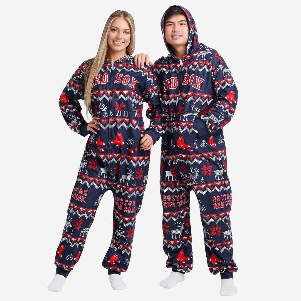 Boston Red Sox Ugly Pattern One Piece Pajamas FOCO - FOCO.com