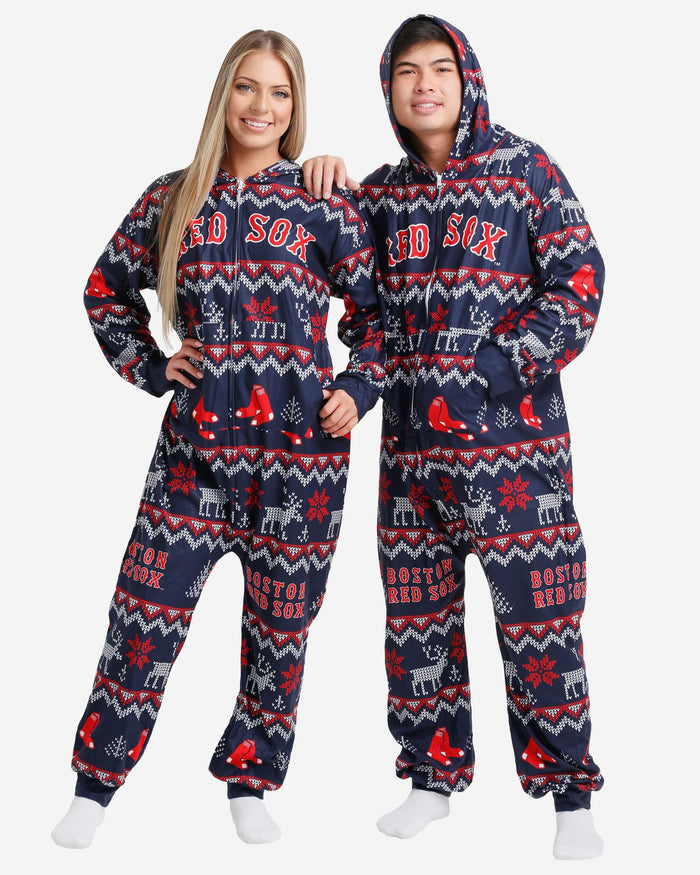 Boston Red Sox Ugly Pattern One Piece Pajamas FOCO - FOCO.com