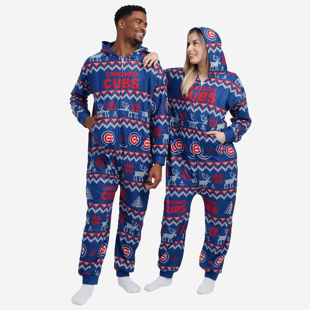 Chicago Cubs Ugly Pattern One Piece Pajamas FOCO - FOCO.com