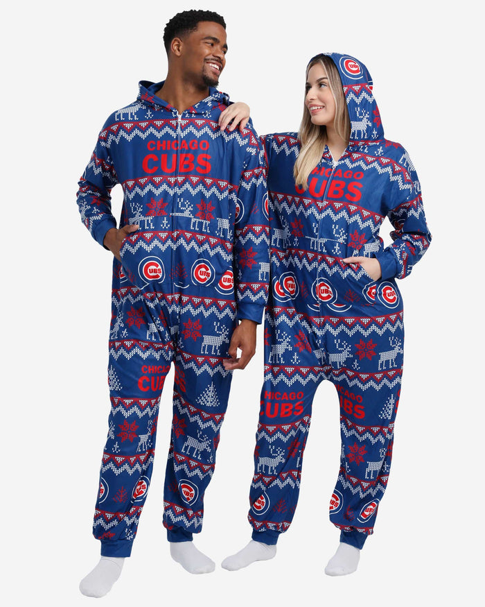 Chicago Cubs Ugly Pattern One Piece Pajamas FOCO - FOCO.com