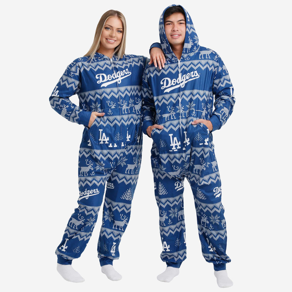 Los Angeles Dodgers Ugly Pattern One Piece Pajamas FOCO - FOCO.com