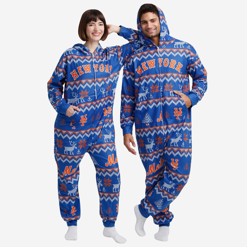 New York Mets Ugly Pattern One Piece Pajamas FOCO - FOCO.com