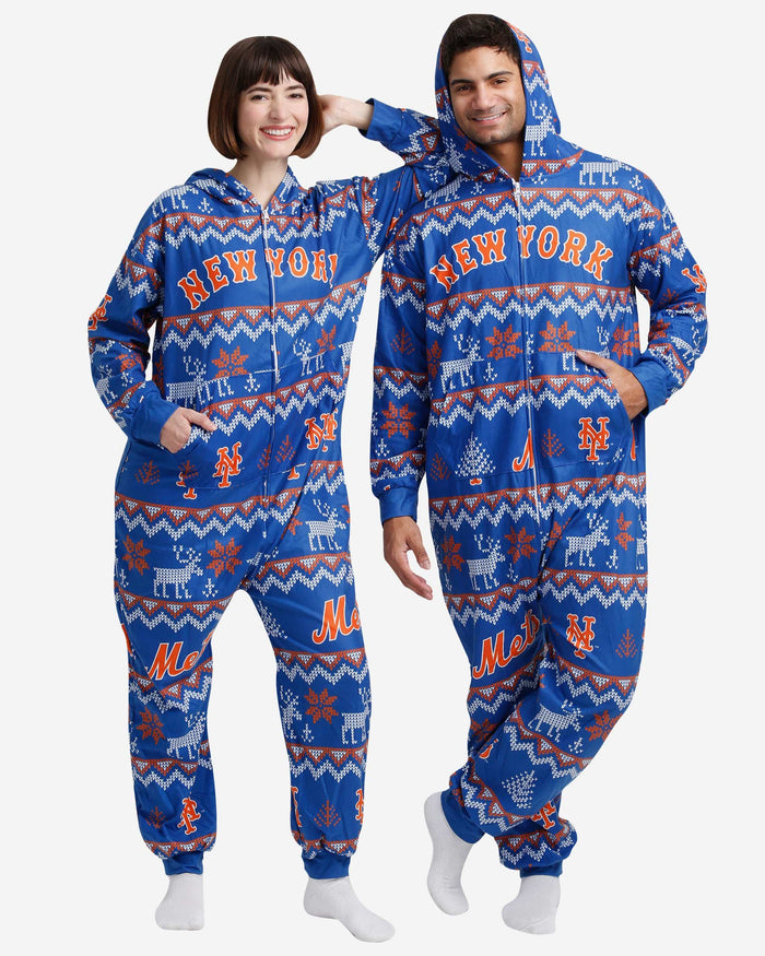 New York Mets Ugly Pattern One Piece Pajamas FOCO - FOCO.com