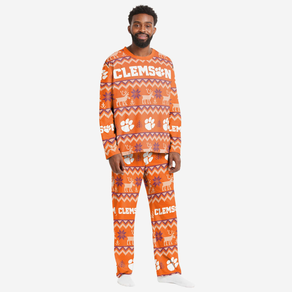 Clemson Tigers Mens Ugly Pattern Family Holiday Pajamas FOCO S - FOCO.com