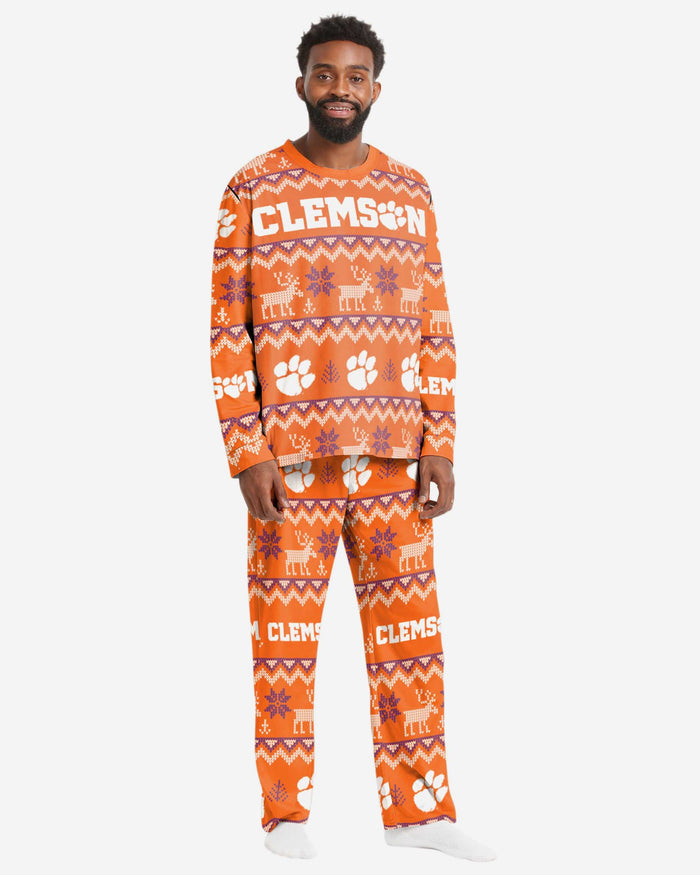 Clemson Tigers Mens Ugly Pattern Family Holiday Pajamas FOCO S - FOCO.com