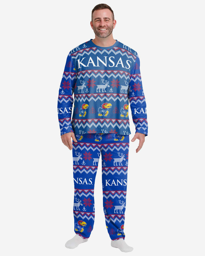 Kansas Jayhawks Mens Ugly Pattern Family Holiday Pajamas FOCO S - FOCO.com