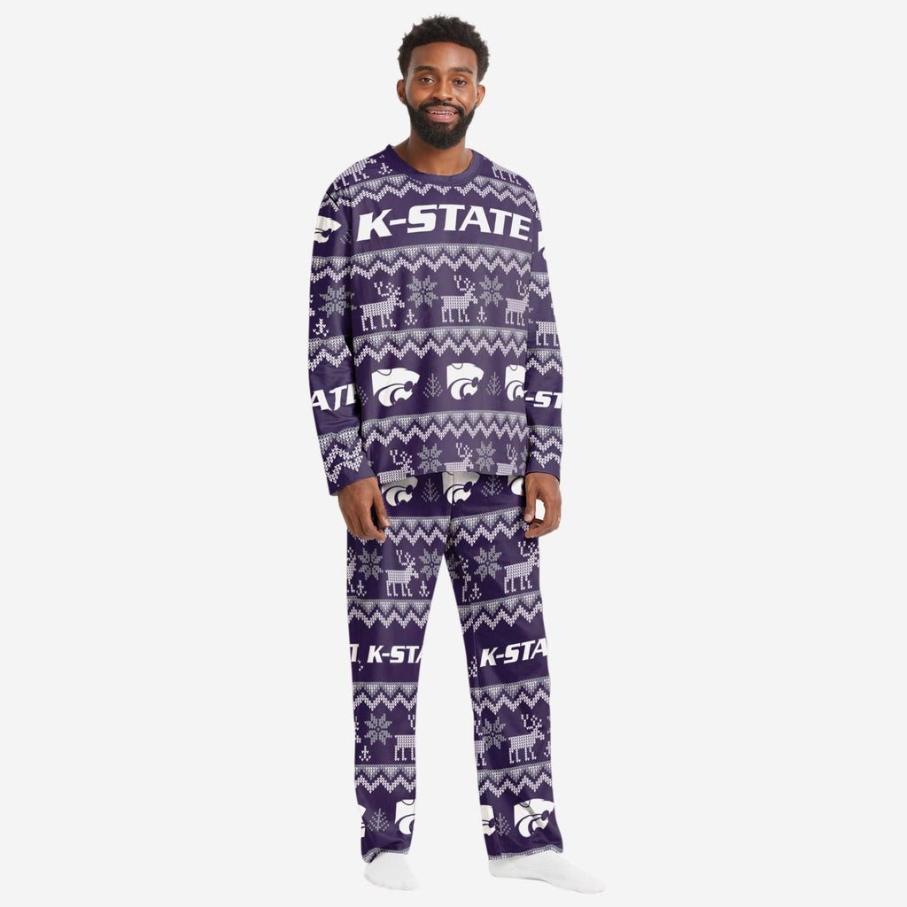 Kansas State Wildcats Mens Ugly Pattern Family Holiday Pajamas FOCO S - FOCO.com