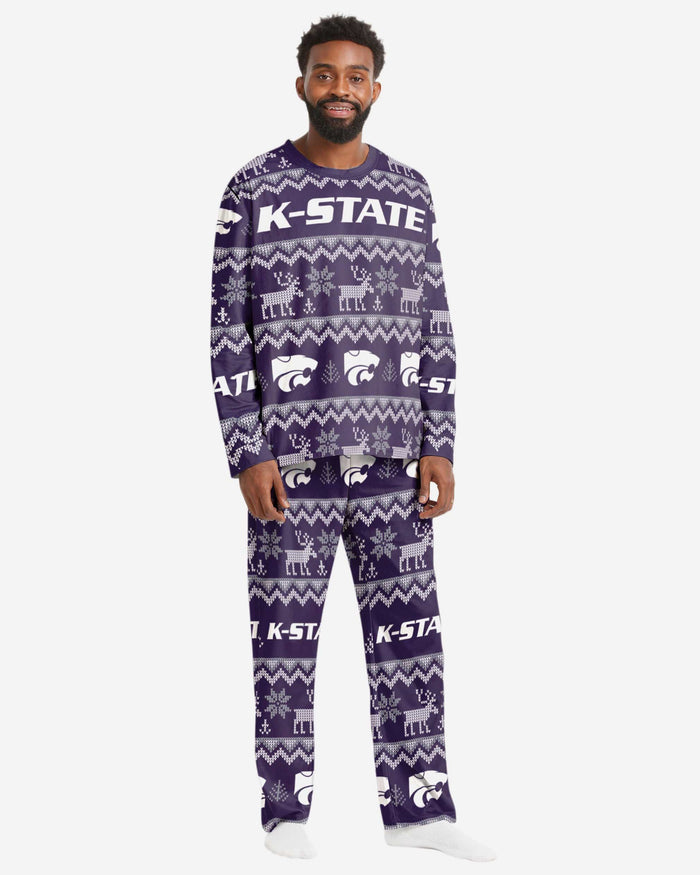 Kansas State Wildcats Mens Ugly Pattern Family Holiday Pajamas FOCO S - FOCO.com