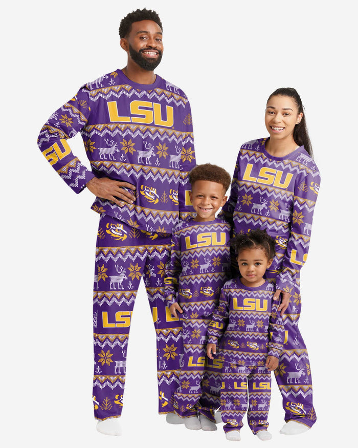 LSU Tigers Mens Ugly Pattern Family Holiday Pajamas FOCO - FOCO.com