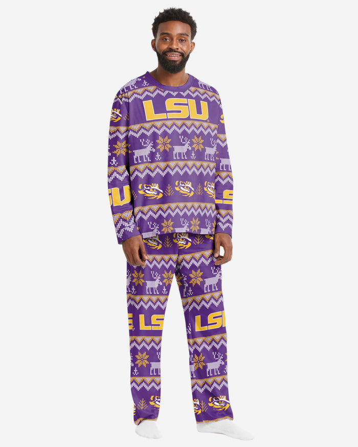 LSU Tigers Mens Ugly Pattern Family Holiday Pajamas FOCO S - FOCO.com