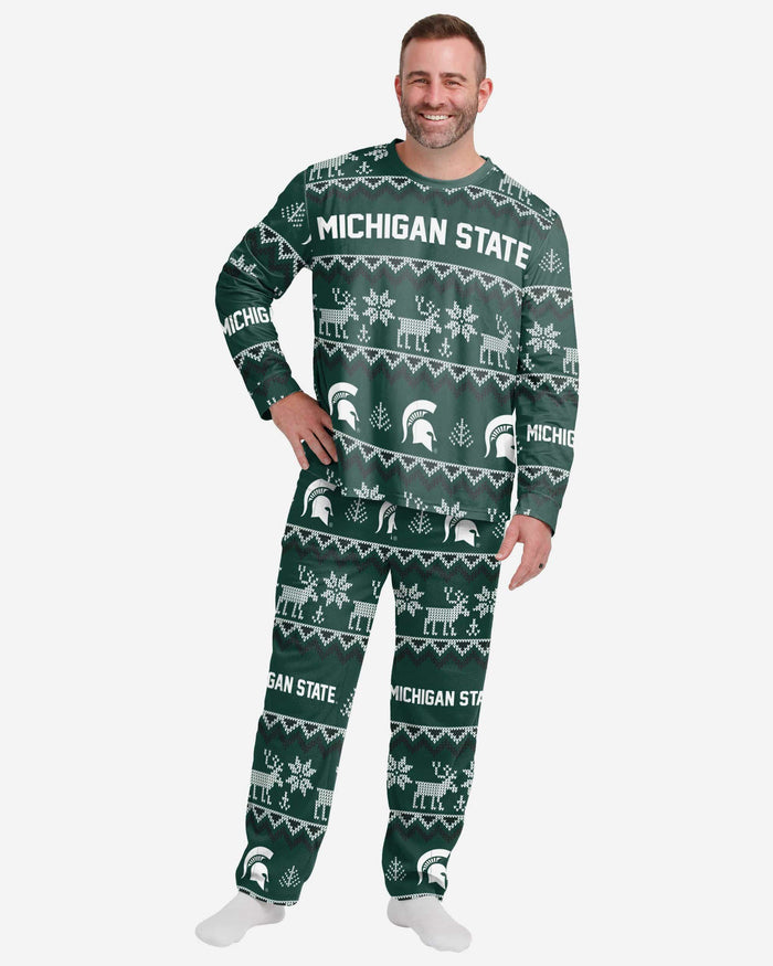 Michigan State Spartans Mens Ugly Pattern Family Holiday Pajamas FOCO S - FOCO.com