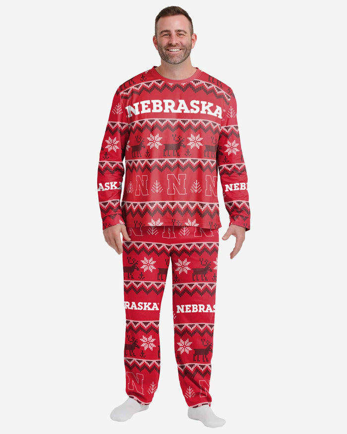 Nebraska Cornhuskers Mens Ugly Pattern Family Holiday Pajamas FOCO S - FOCO.com